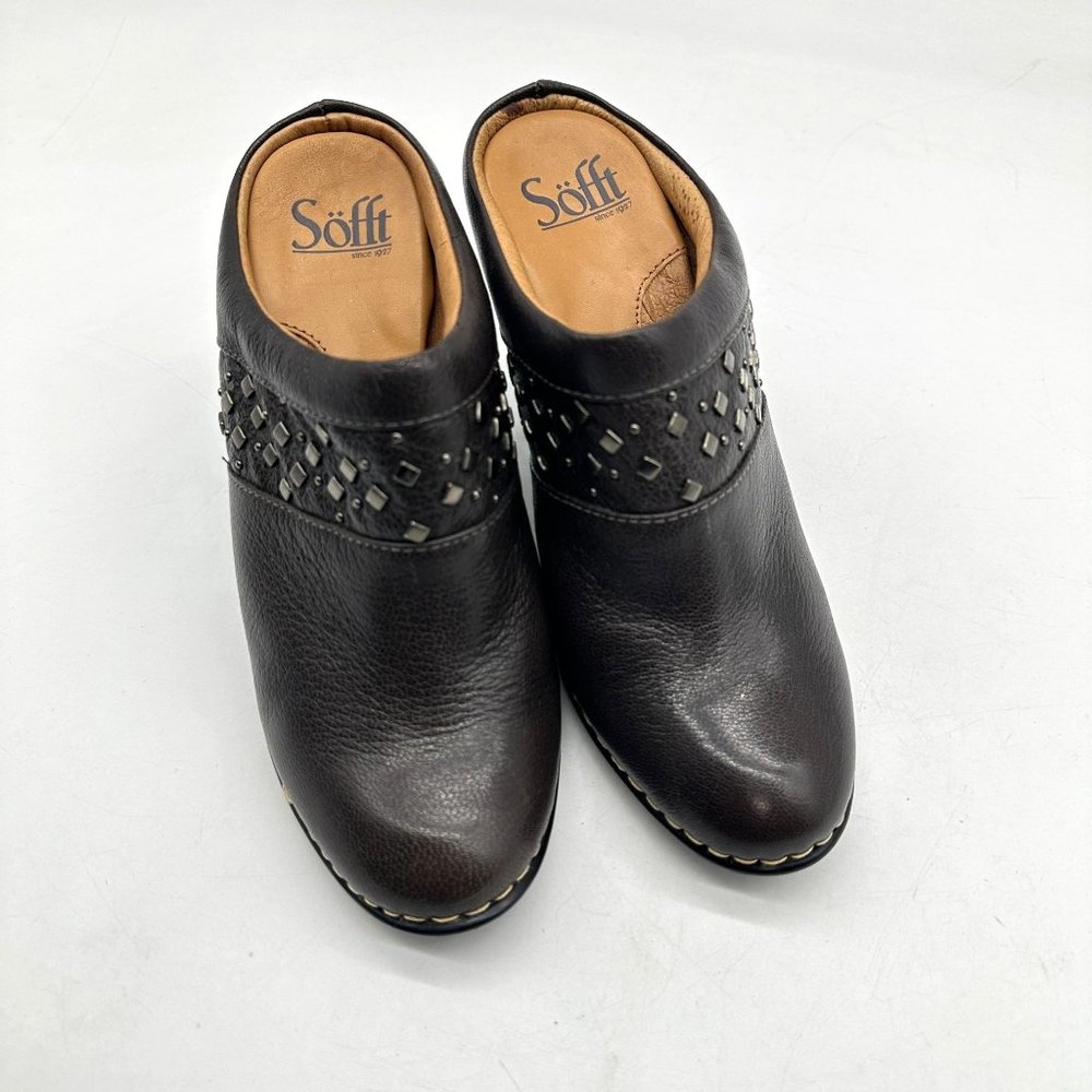Sofft Clogs Womens Mules Heels Comfort Leather Shoes Studded Brown 7M